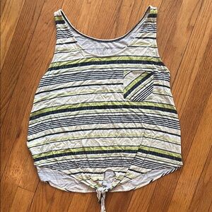 Ann Taylor Factory White, Green and Navy Tie Front Sleeveless Tank